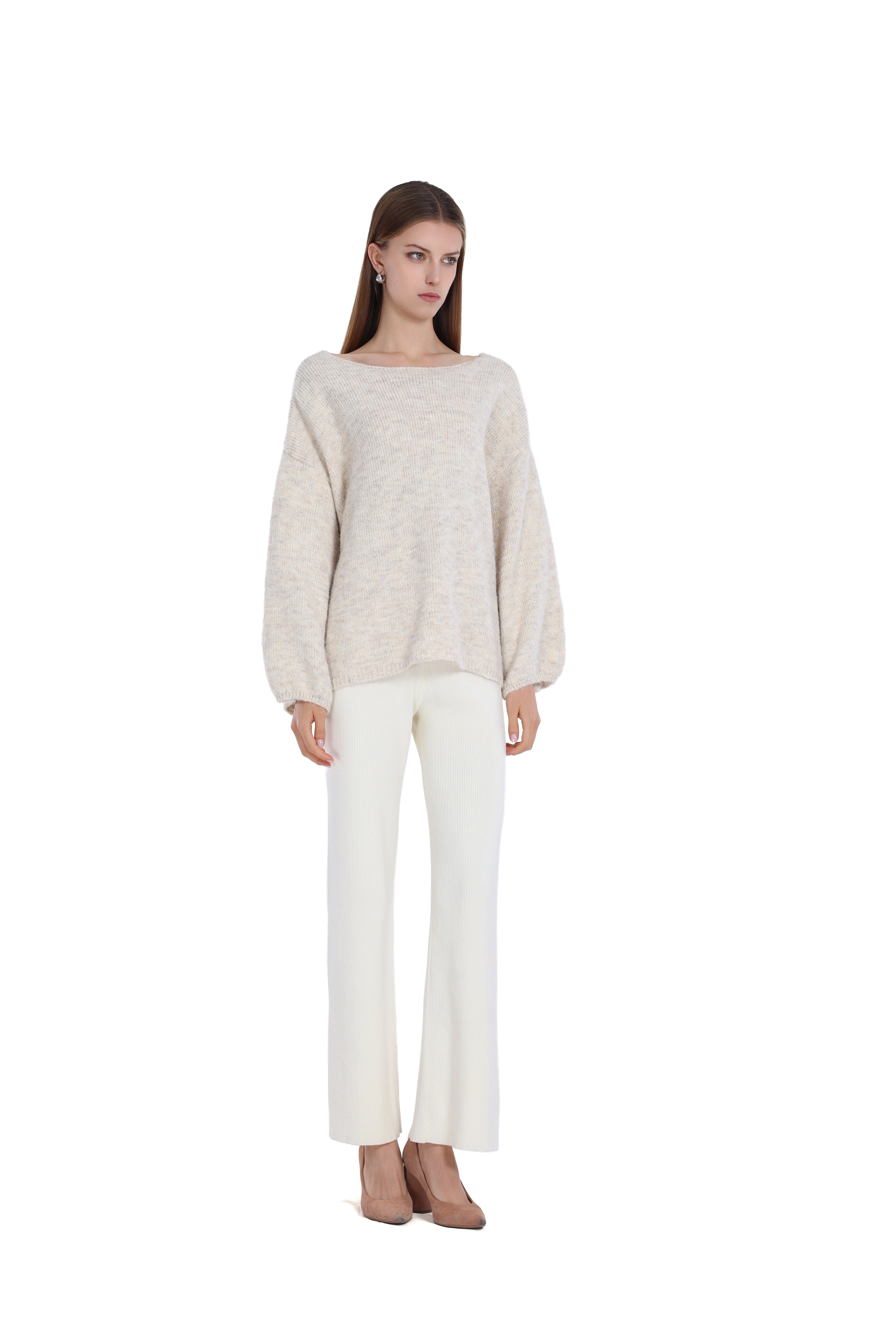 Back Lacing Drop Shoulder Lantern Sleeve Lazy Chic Knit Sweater