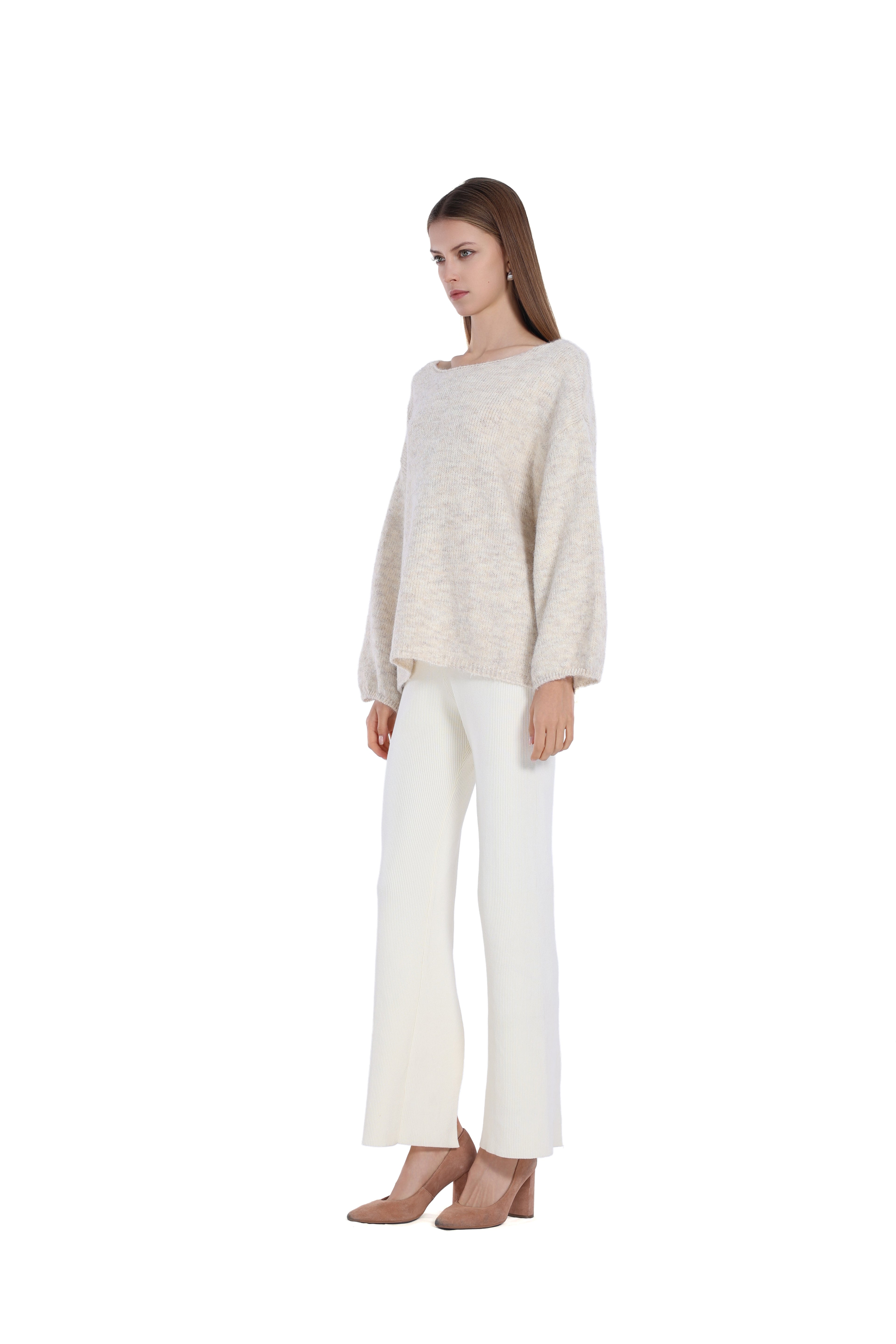 Back Lacing Drop Shoulder Lantern Sleeve Lazy Chic Knit Sweater