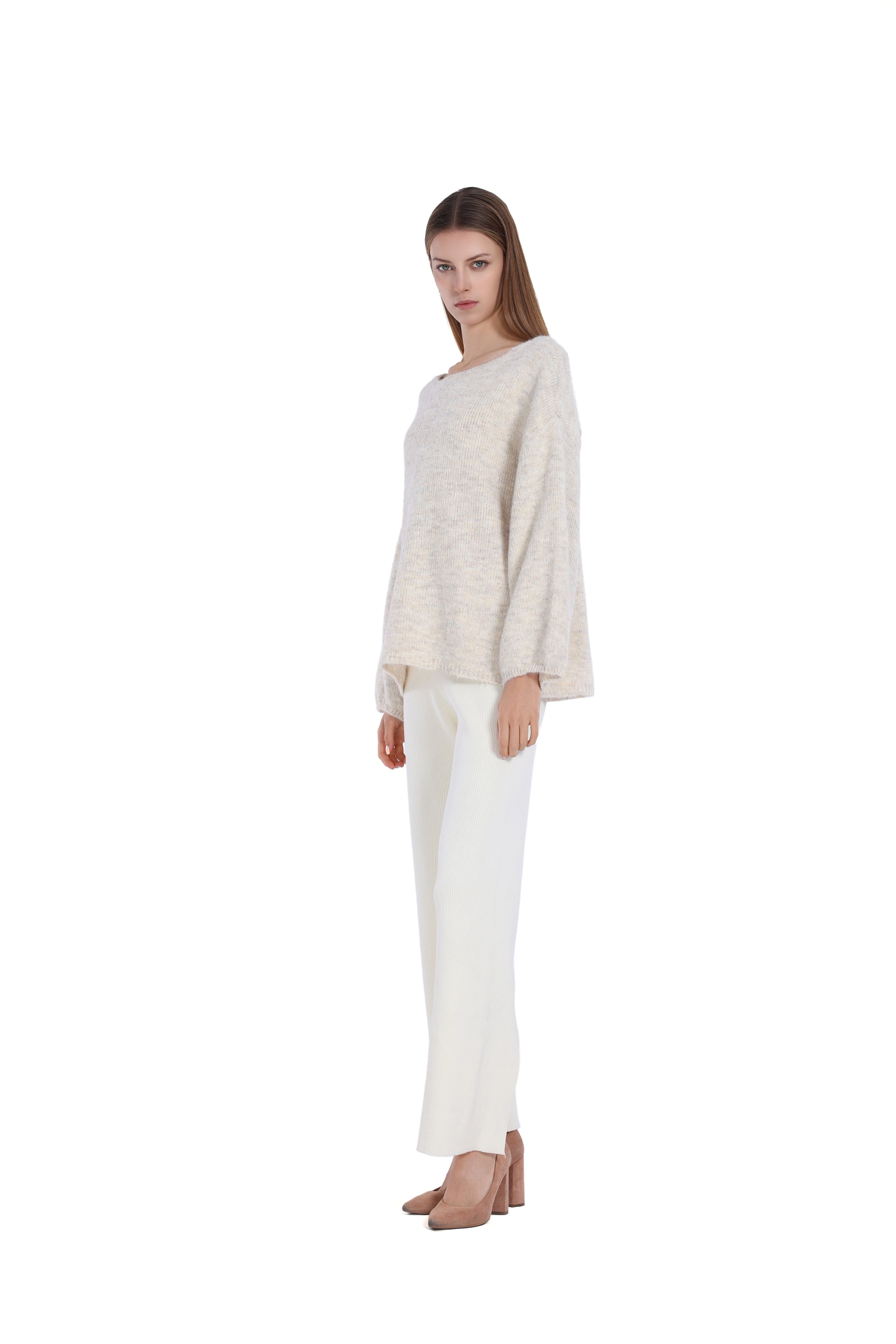 Back Lacing Drop Shoulder Lantern Sleeve Lazy Chic Knit Sweater