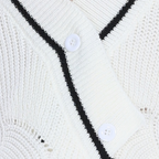 Contrast Trim Long-sleeve V-neck Hollow-out Ribbed Knitted Cropped Cardigan