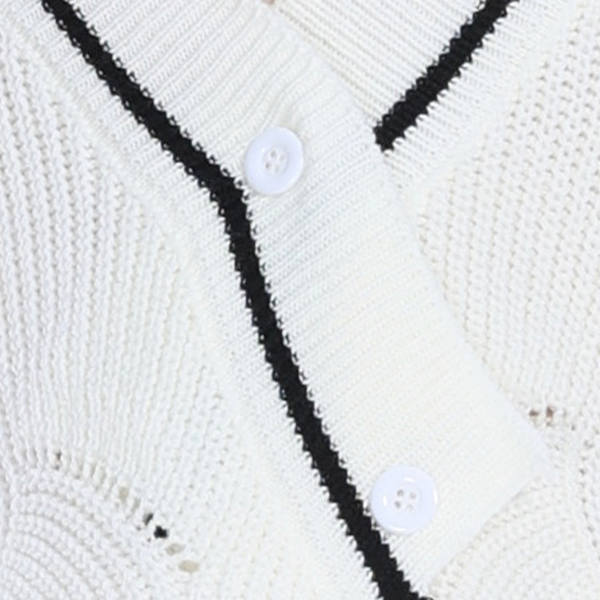 Contrast Trim Long-sleeve V-neck Hollow-out Ribbed Knitted Cropped Cardigan