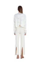 Contrast Trim Long-sleeve V-neck Hollow-out Ribbed Knitted Cropped Cardigan