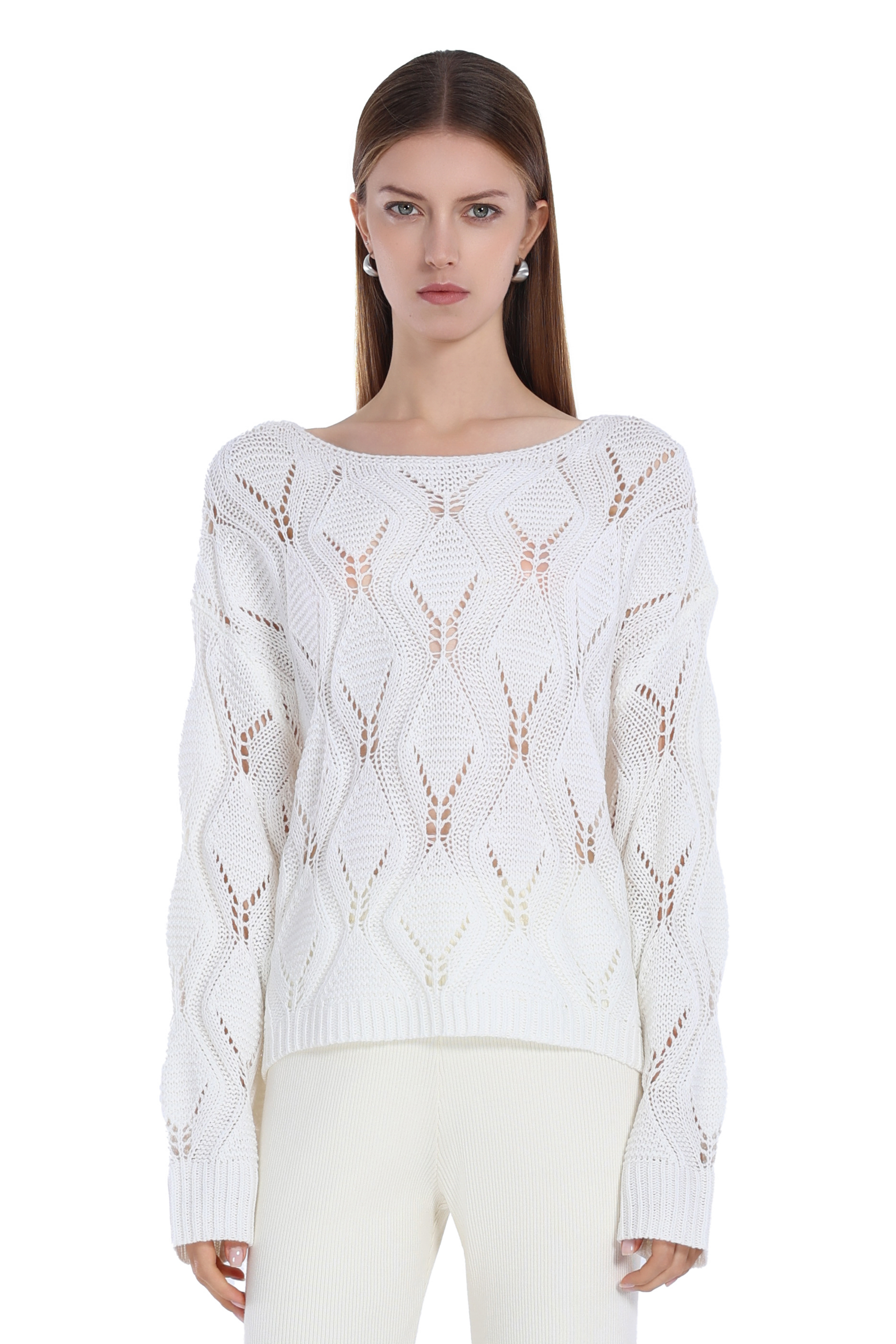 Diamond Pattern Hollow Loose Fit Lazy Casual Knit Sweater