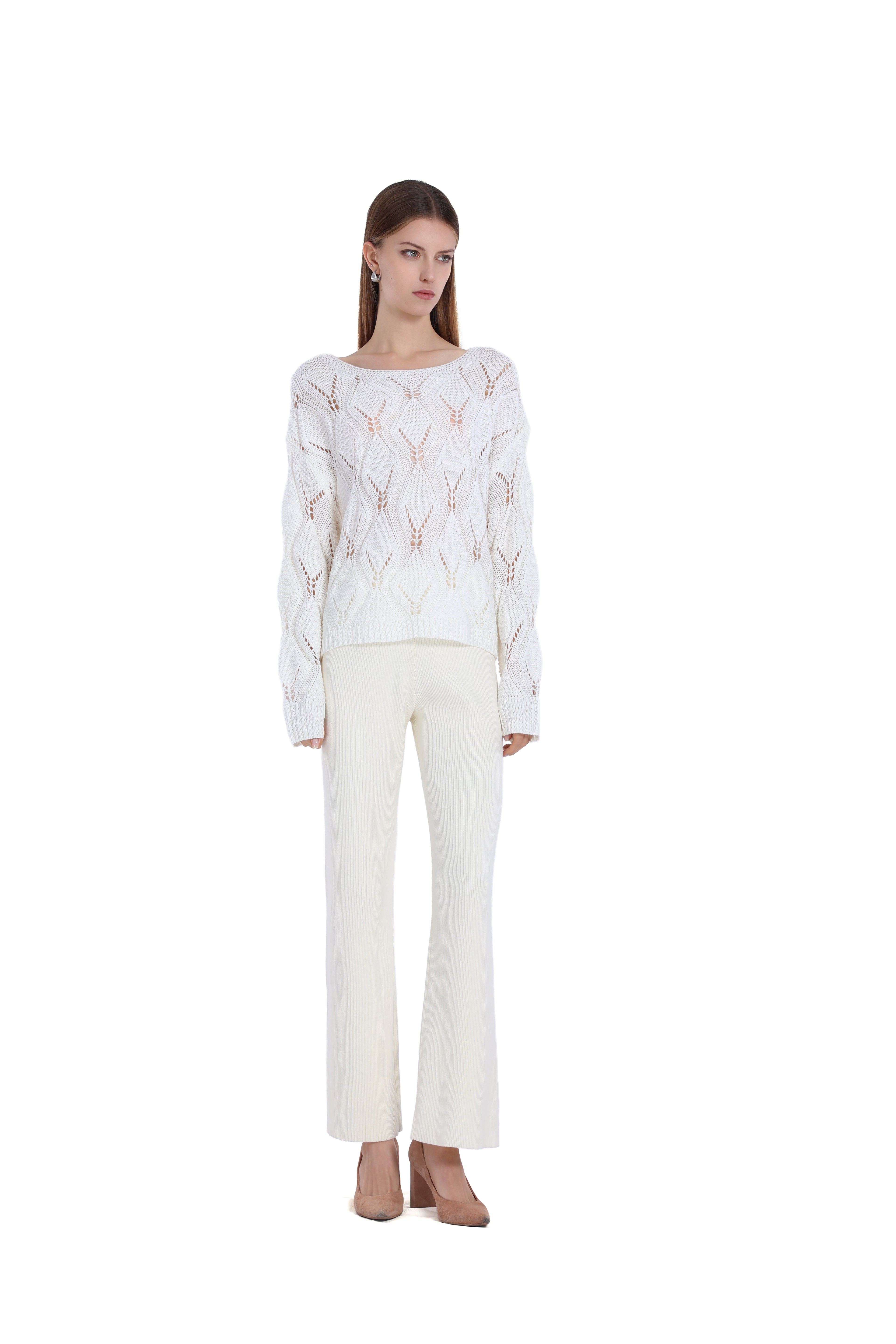 Diamond Pattern Hollow Loose Fit Lazy Casual Knit Sweater