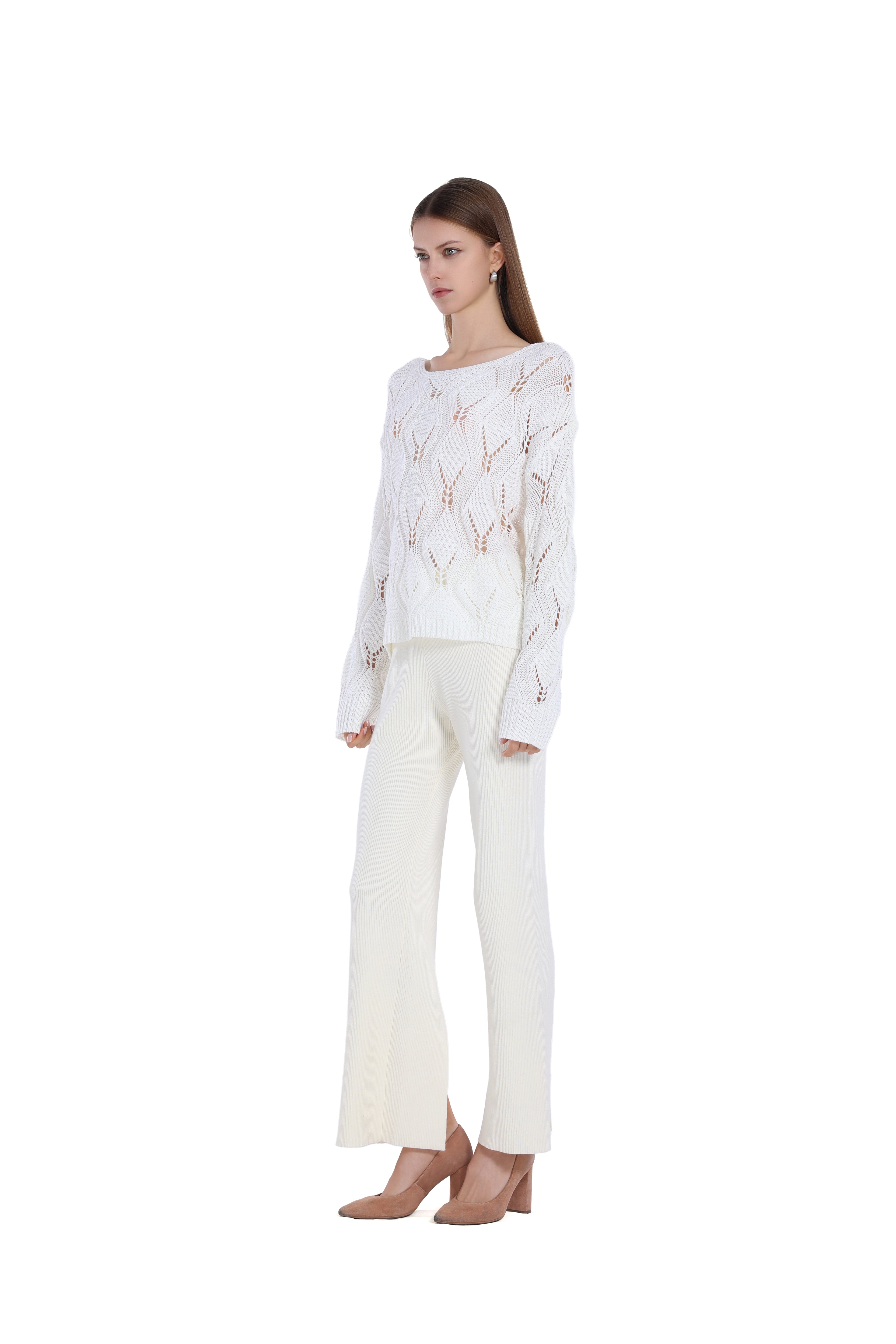 Diamond Pattern Hollow Loose Fit Lazy Casual Knit Sweater