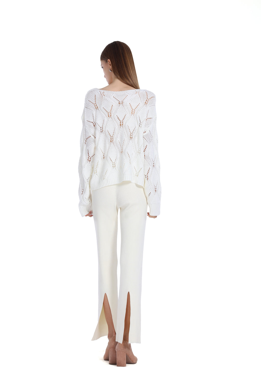 Diamond Pattern Hollow Loose Fit Lazy Casual Knit Sweater