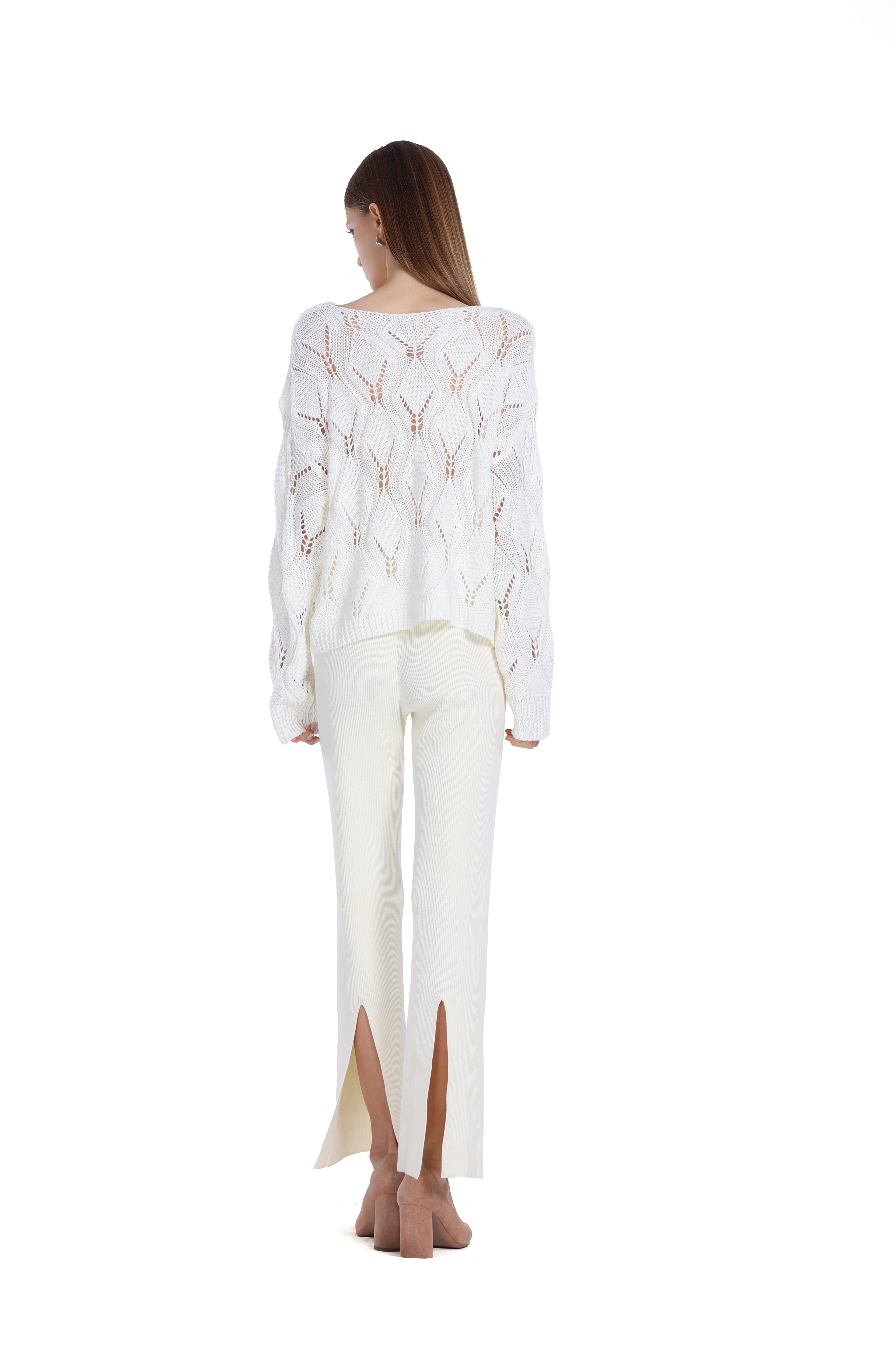 Diamond Pattern Hollow Loose Fit Lazy Casual Knit Sweater