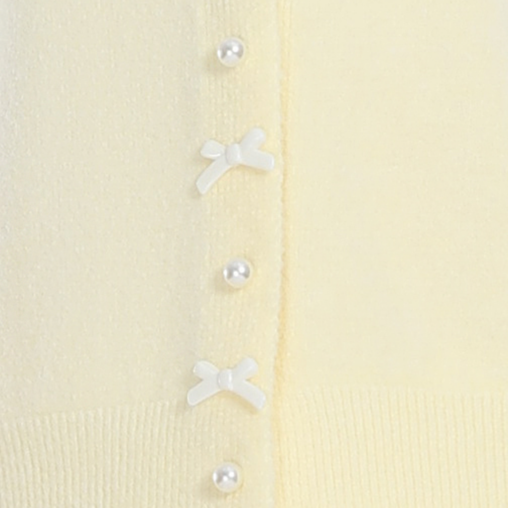 Pearl Button Bow Long Sleeve Round Neck Knitted Cardigan