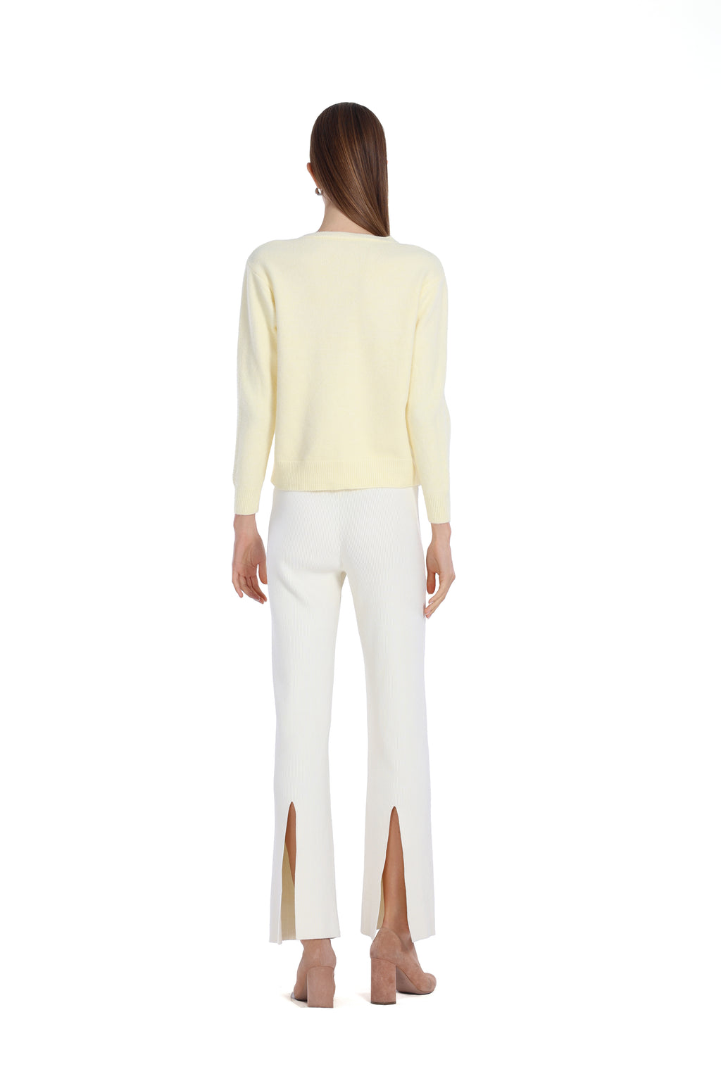 Pearl Button Bow Long Sleeve Round Neck Knitted Cardigan