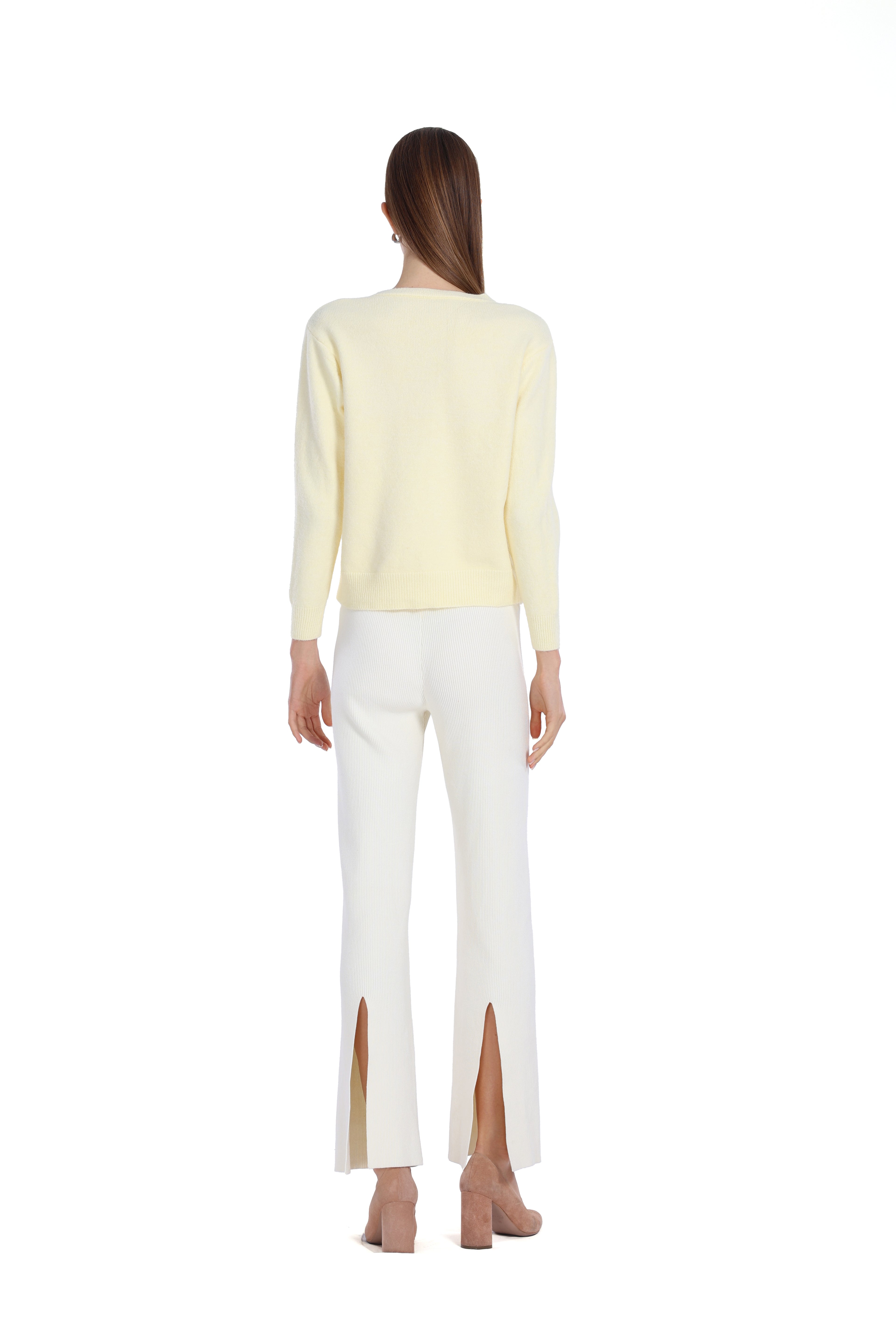 Pearl Button Bow Long Sleeve Round Neck Knitted Cardigan