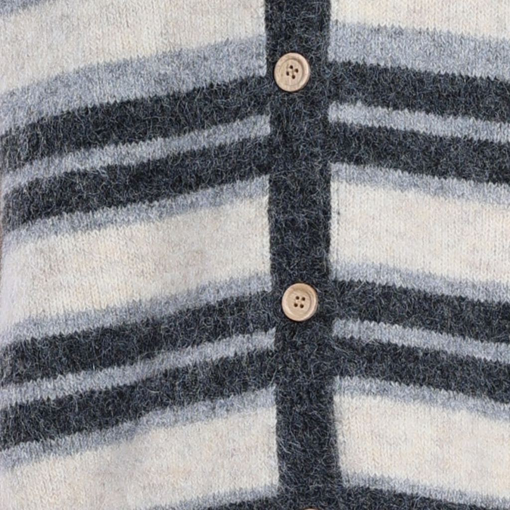 Sleeveless Striped Wooden Button Full Placket Knitted Vest
