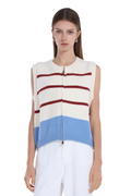 Sleeveless Striped Ribbed Zipper Full Placket Knitted Vest