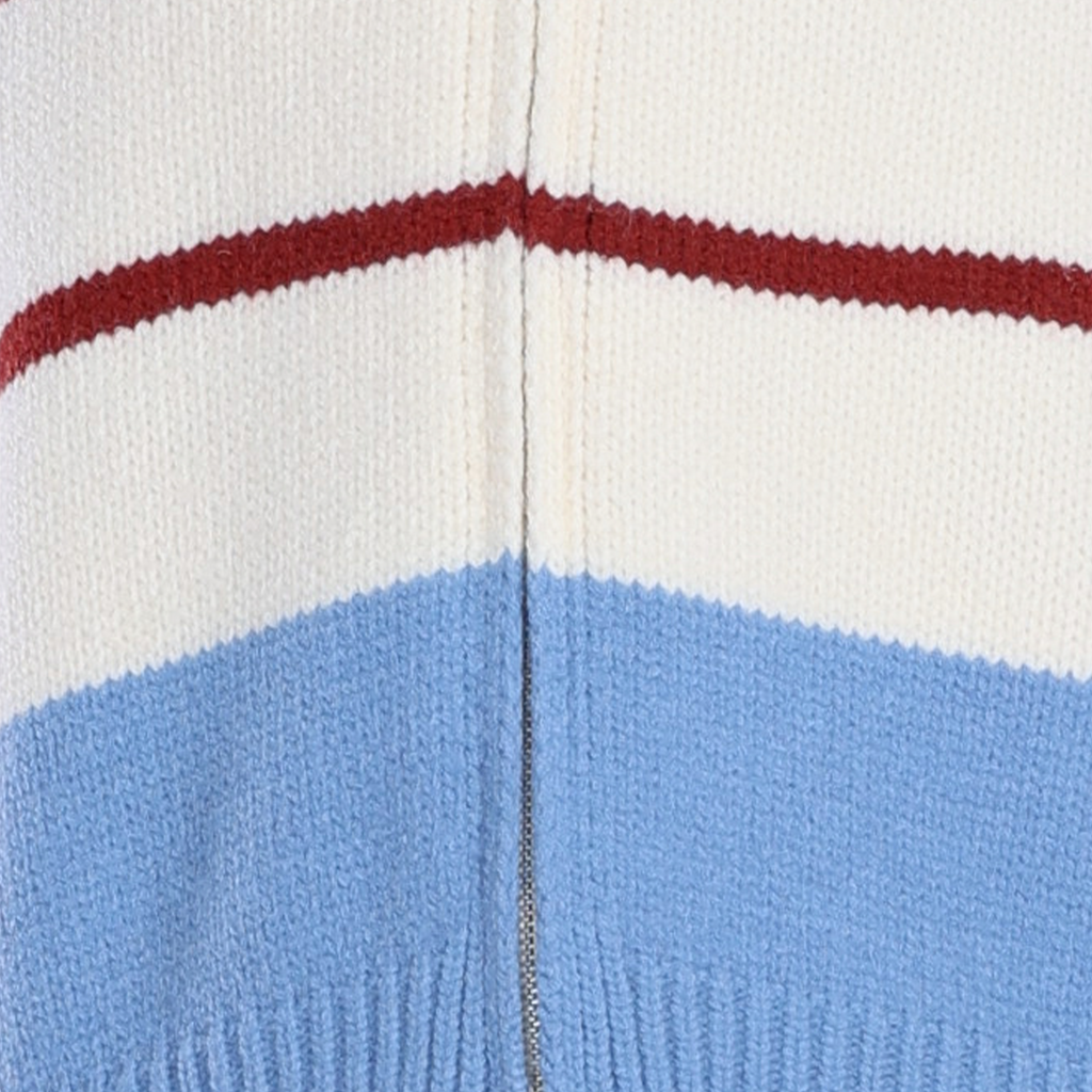 Sleeveless Striped Ribbed Zipper Full Placket Knitted Vest