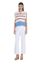 Sleeveless Striped Ribbed Zipper Full Placket Knitted Vest