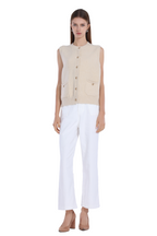 Sleeveless Ribbed Button Full Placket Patch Pockets Knitted Vest
