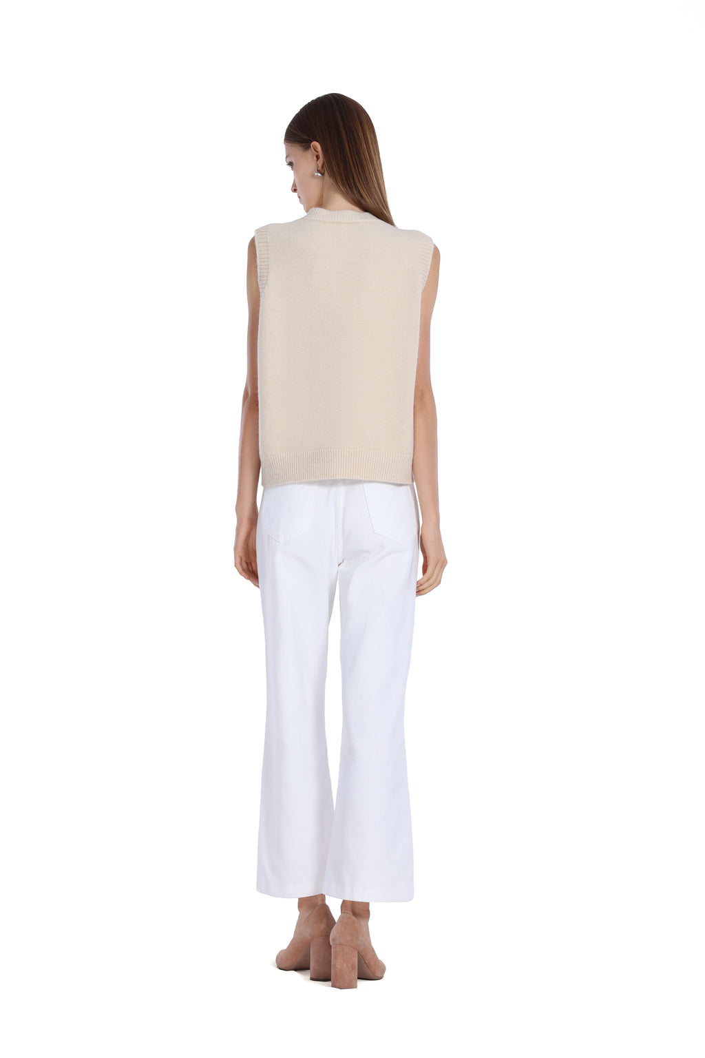 Sleeveless Ribbed Button Full Placket Patch Pockets Knitted Vest