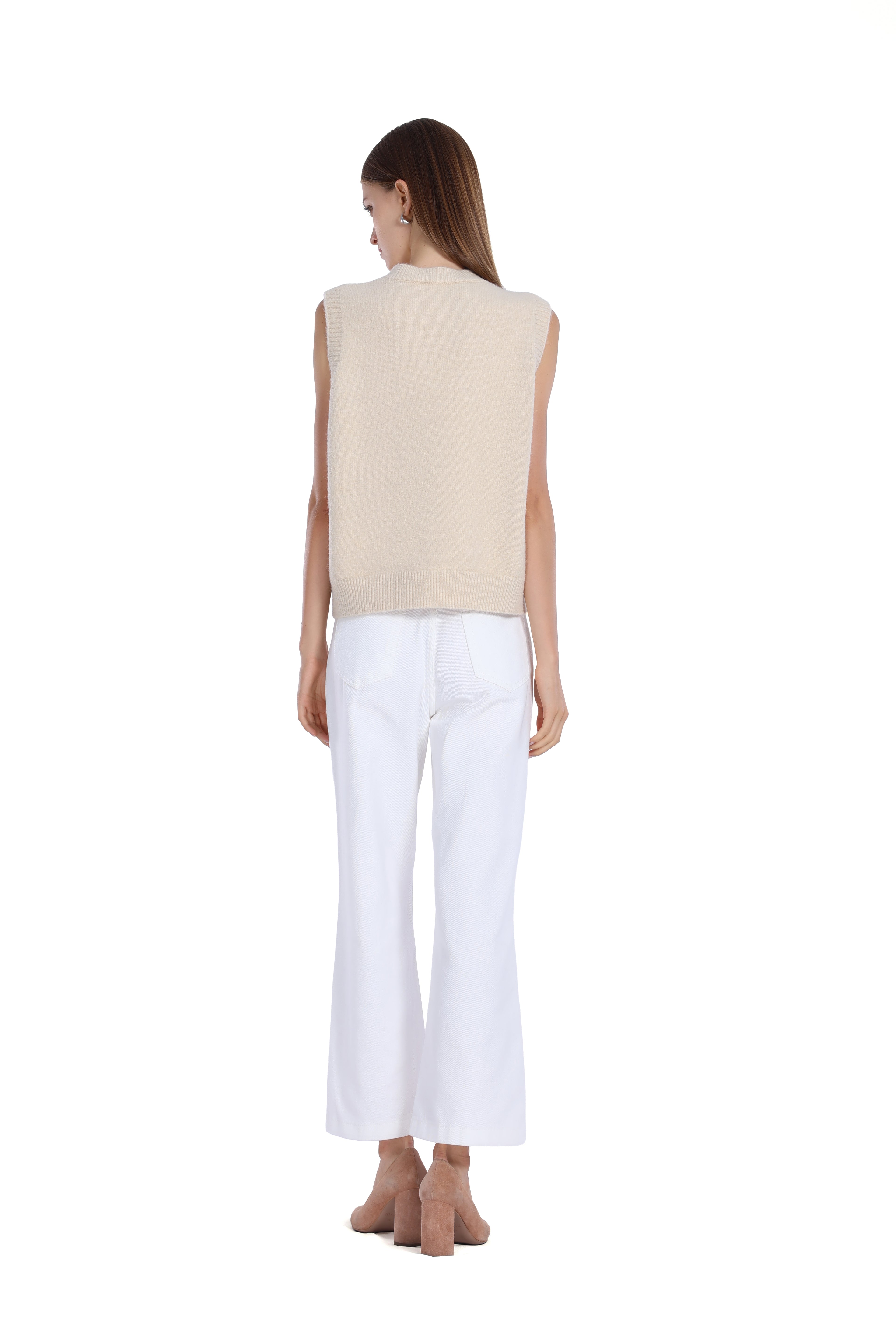 Sleeveless Ribbed Button Full Placket Patch Pockets Knitted Vest