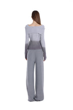 Off-shoulder Turn-down Collar Gradient Lunar Button Long-sleeve Top