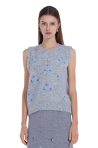 Crew-neck Sleeveless 3D Floral Embroidery Knitted Vest