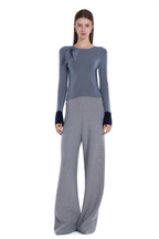 Bow Detail Contrast Cuffs Long-sleeve Crew-neck Top