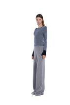 Bow Detail Contrast Cuffs Long-sleeve Crew-neck Top