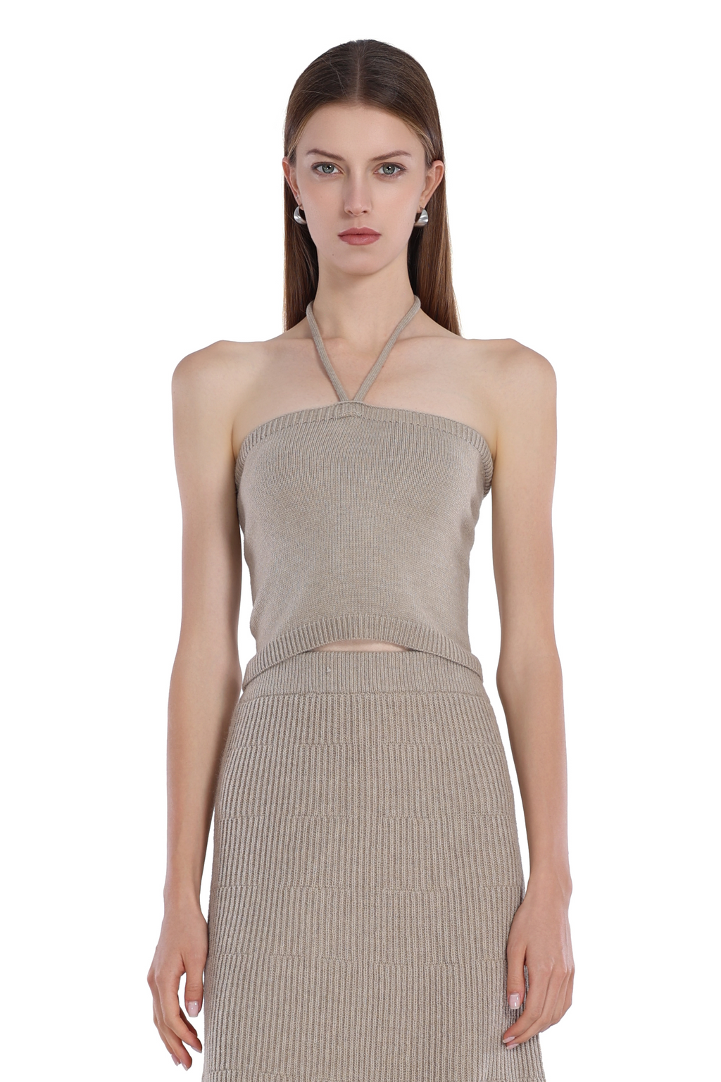 Halter Off-shoulder Sleeveless Top & Matching Skirt 2Pics Suit