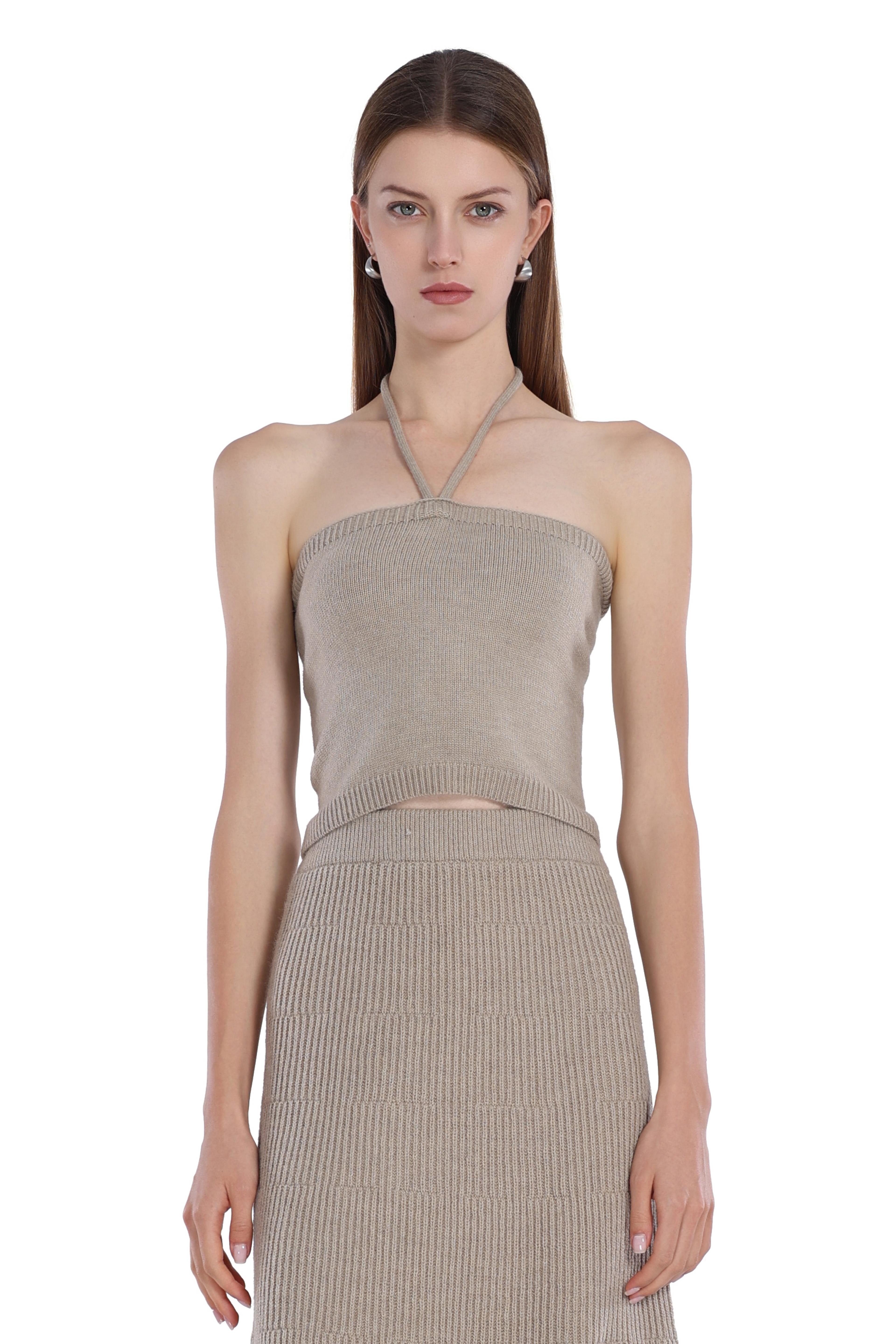 Halter Off-shoulder Sleeveless Top & Matching Skirt 2Pics Suit