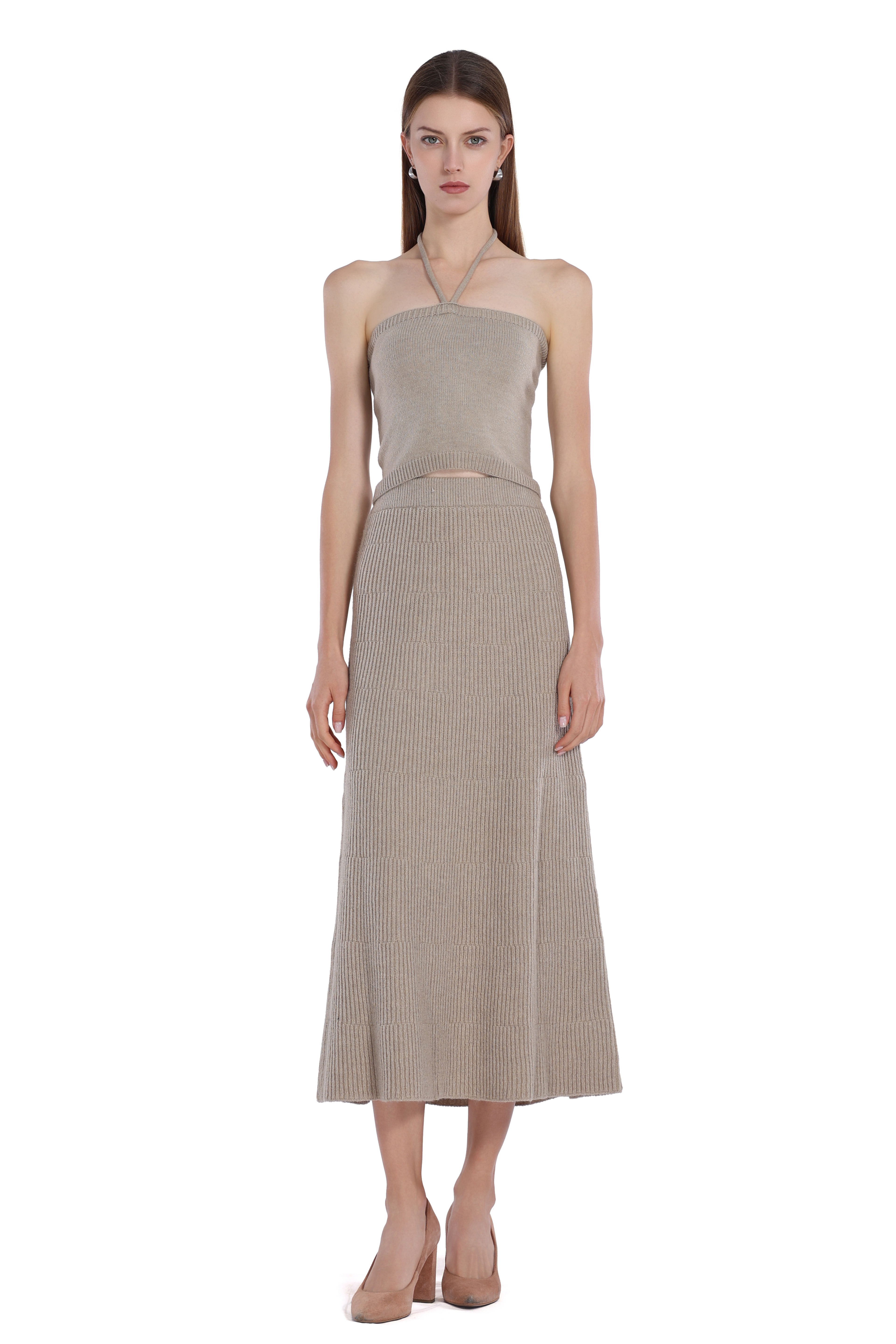 Halter Off-shoulder Sleeveless Top & Matching Skirt 2Pics Suit