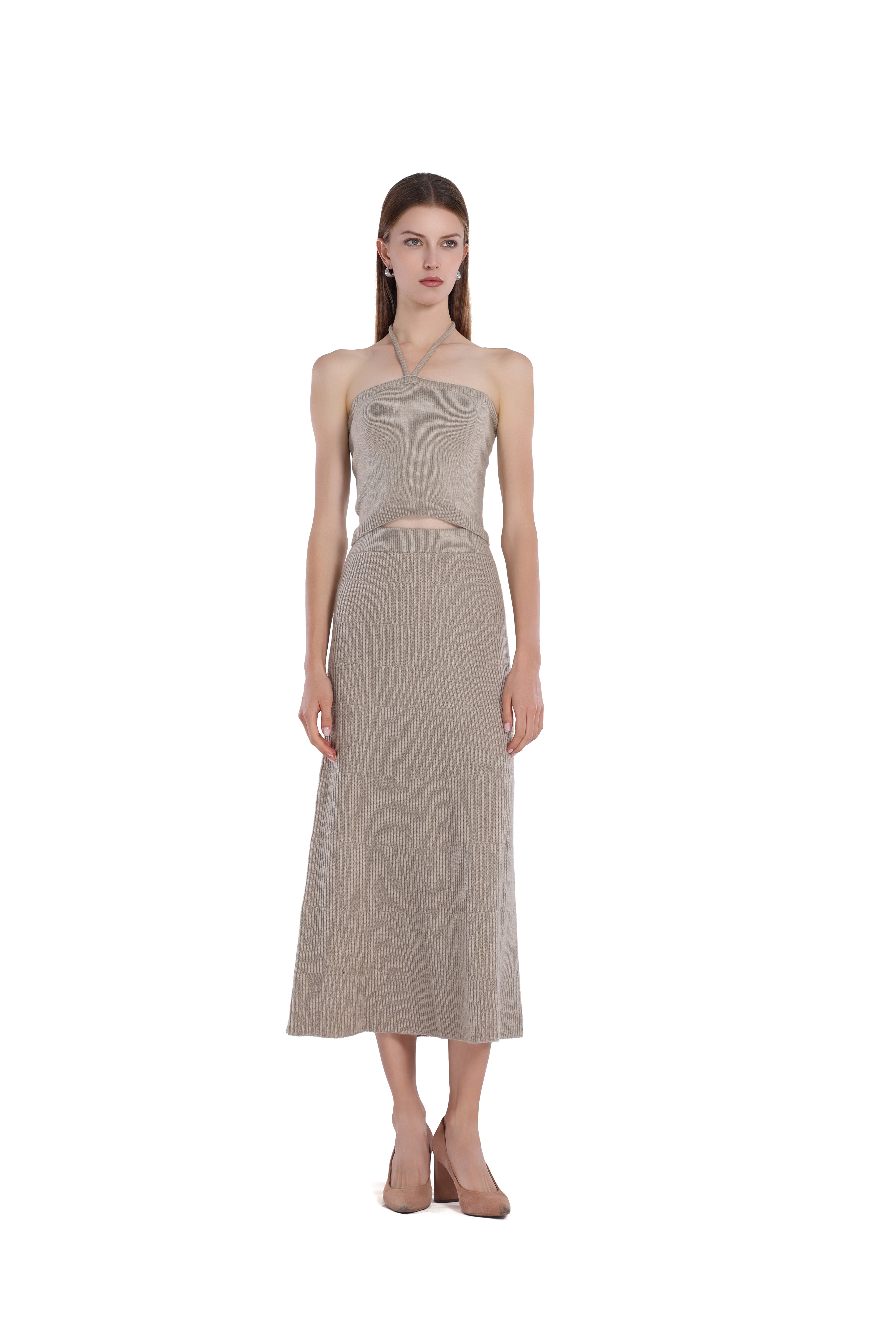 Halter Off-shoulder Sleeveless Top & Matching Skirt 2Pics Suit