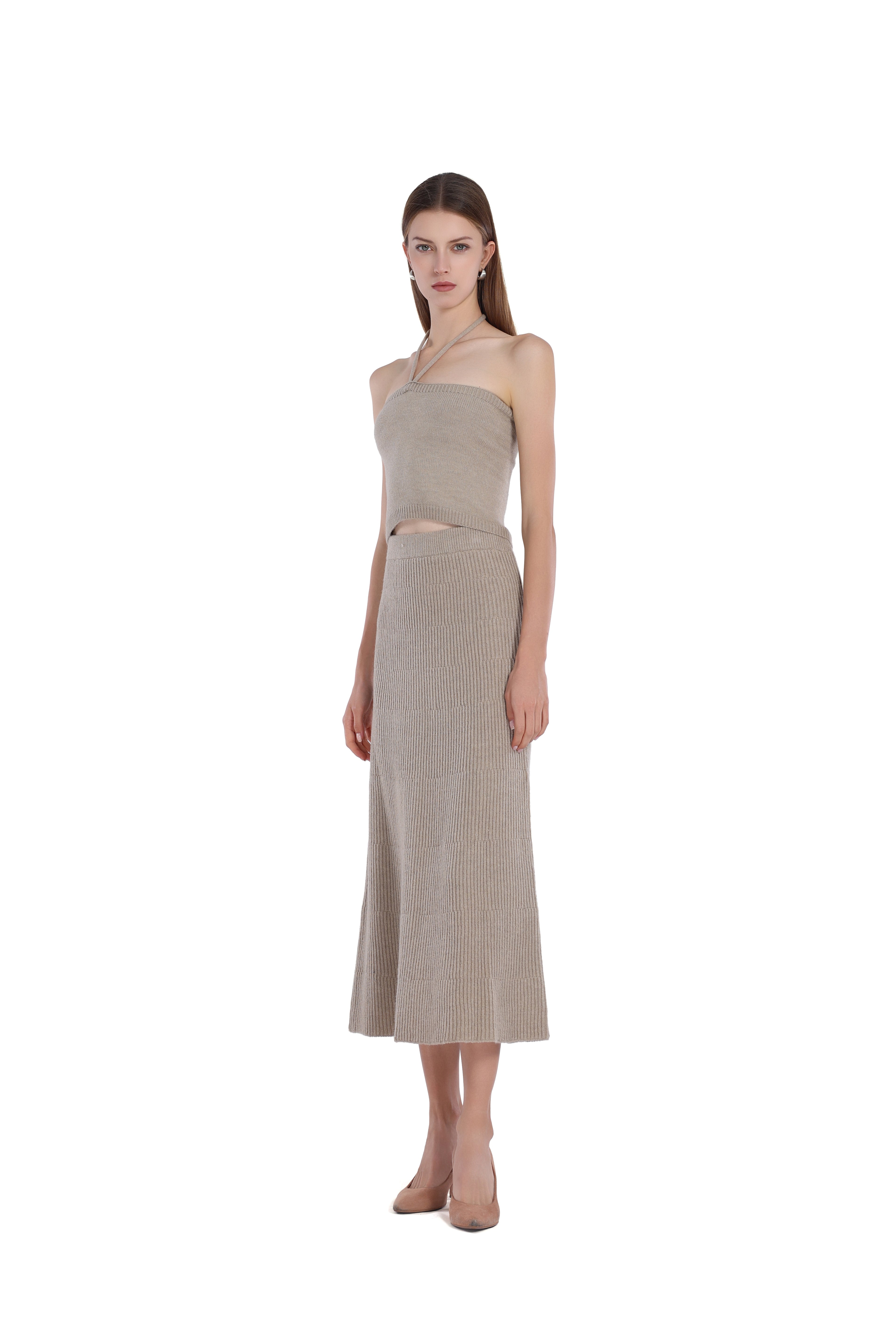 Halter Off-shoulder Sleeveless Top & Matching Skirt 2Pics Suit