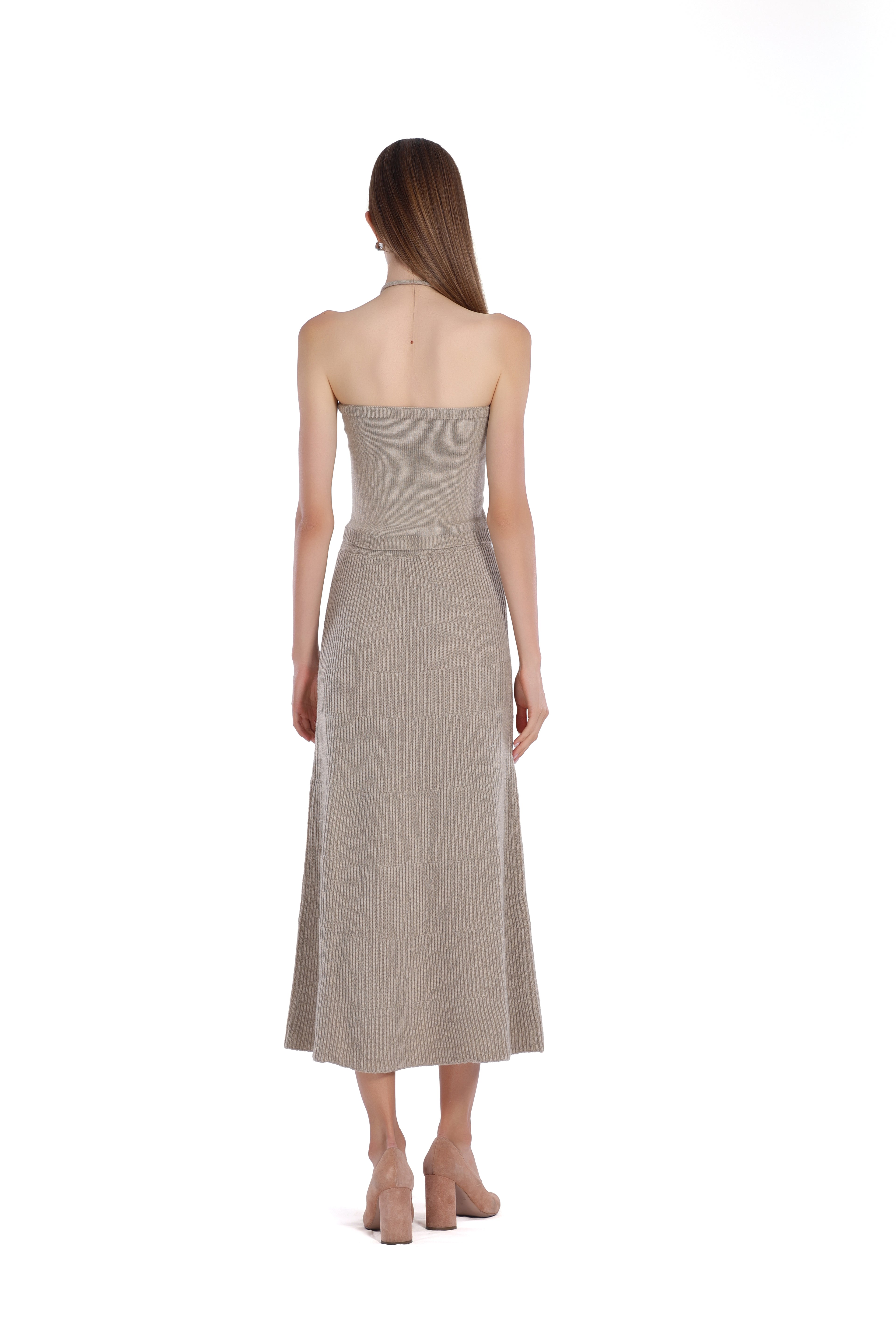 Halter Off-shoulder Sleeveless Top & Matching Skirt 2Pics Suit