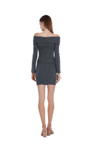 Off-shoulder Full Placket Metal Zip Ribbed Top & Matchin Skirt 2Pics Suit