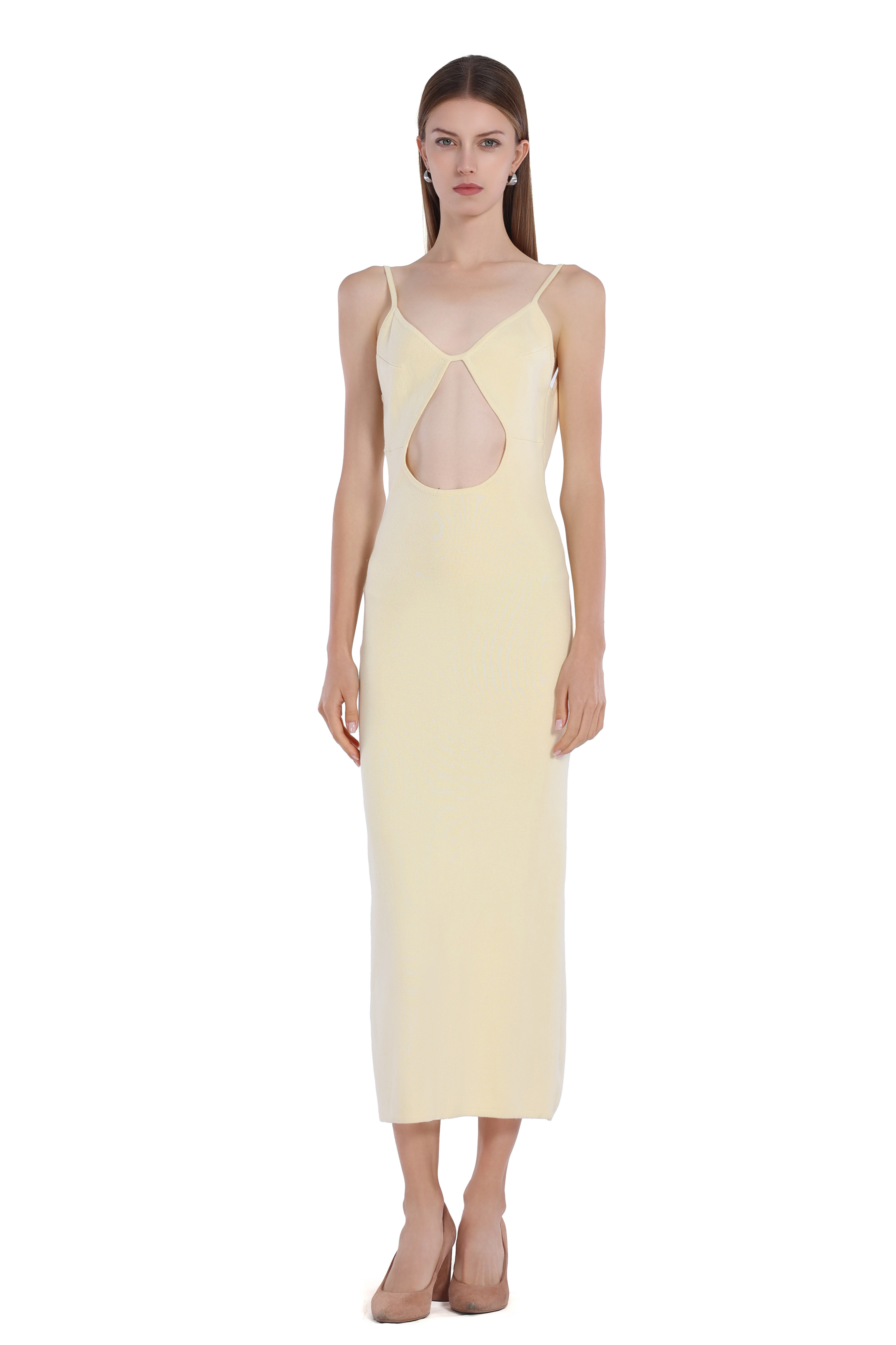 Spaghetti Strap Sleeveless Cut-out Low-back Bodycon Knitted Midi Dress