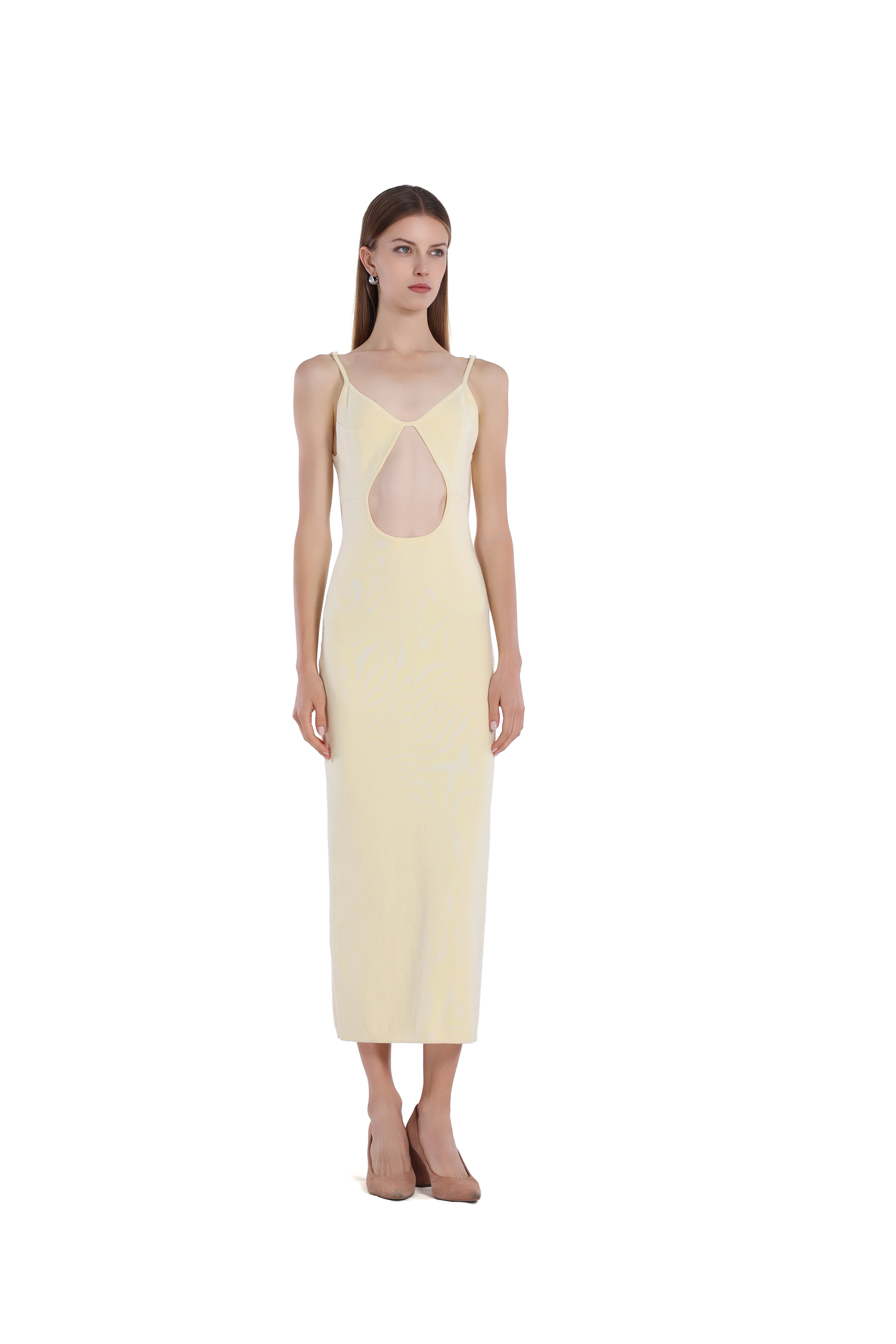Spaghetti Strap Sleeveless Cut-out Low-back Bodycon Knitted Midi Dress