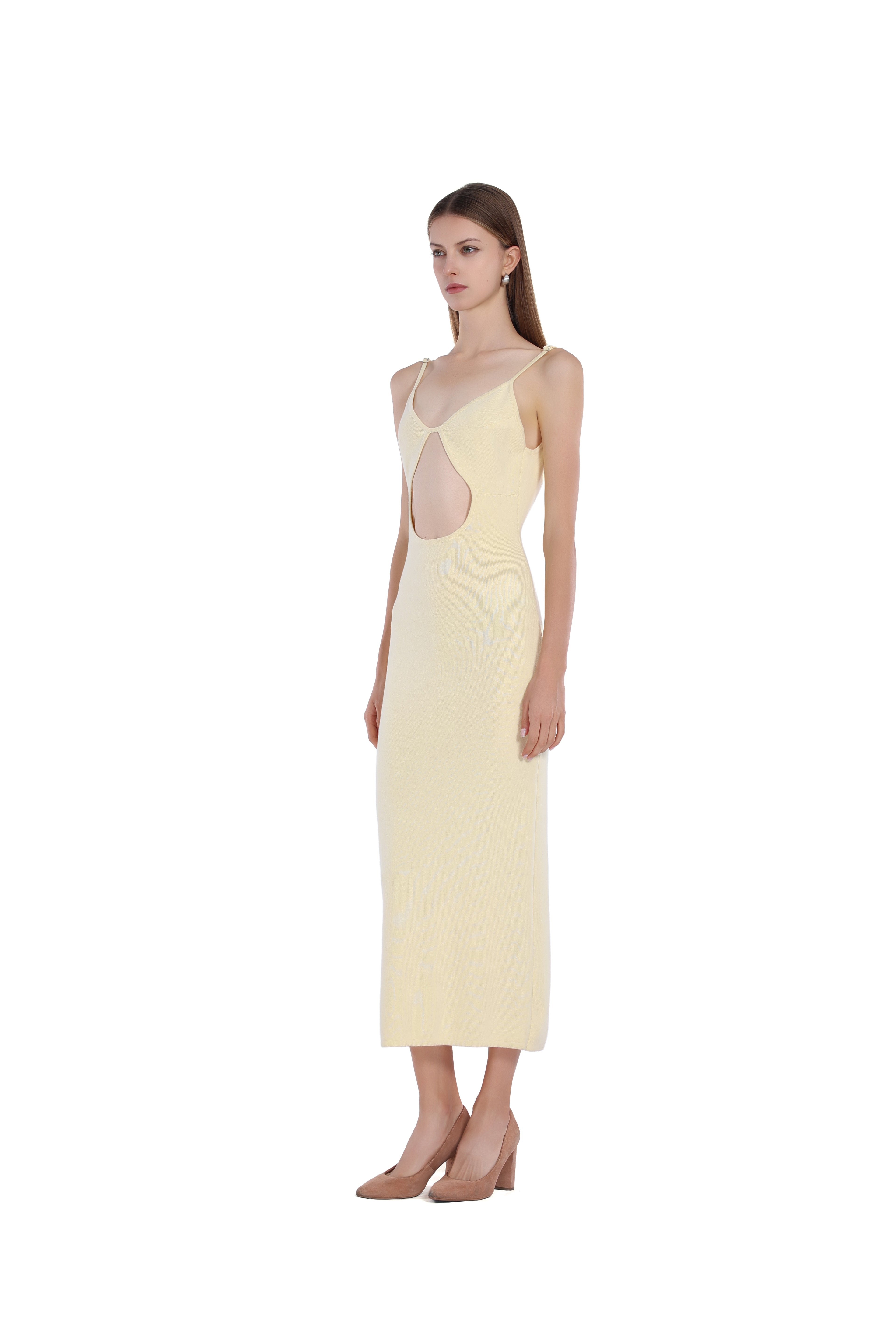 Spaghetti Strap Sleeveless Cut-out Low-back Bodycon Knitted Midi Dress
