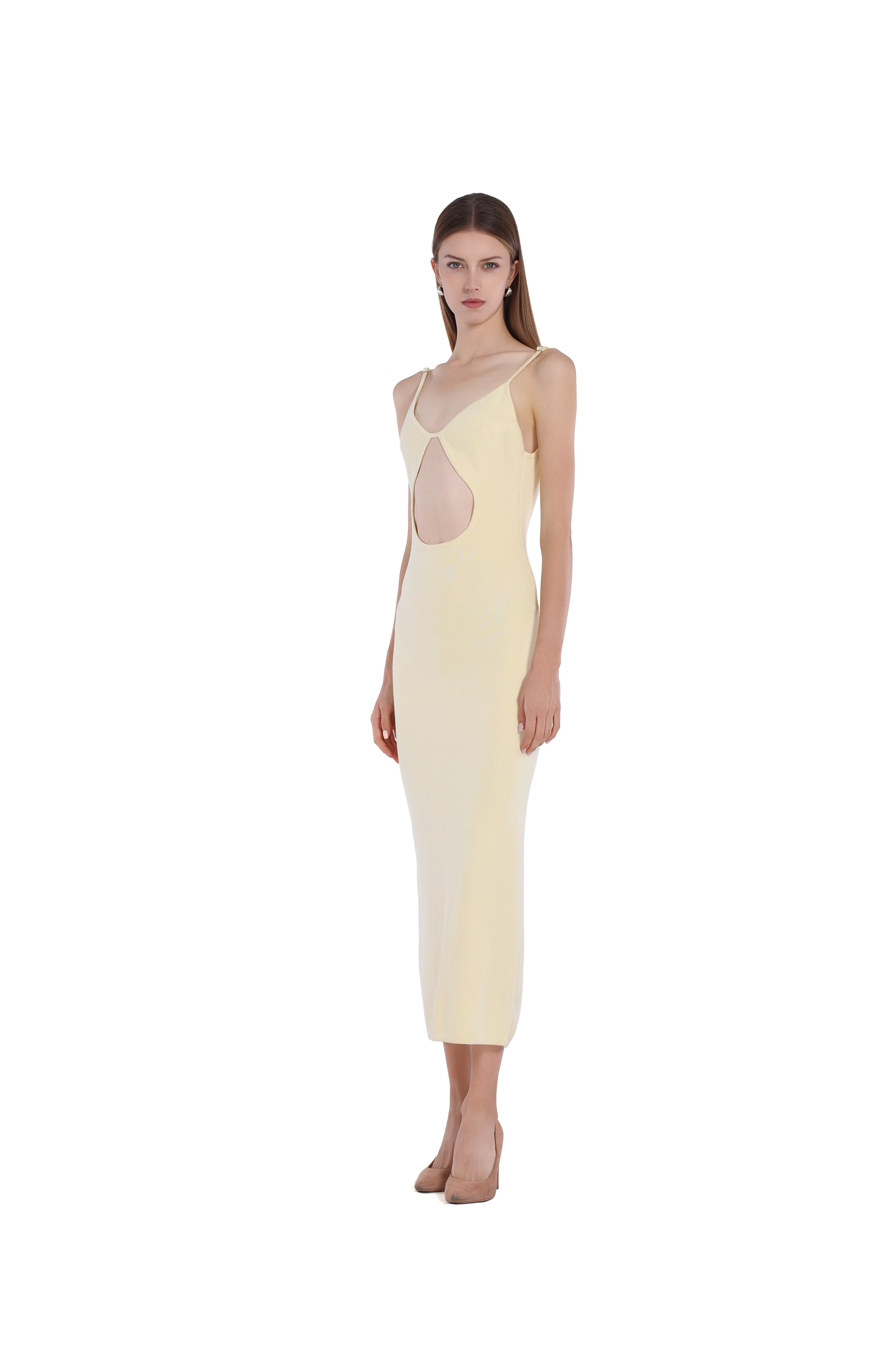 Spaghetti Strap Sleeveless Cut-out Low-back Bodycon Knitted Midi Dress