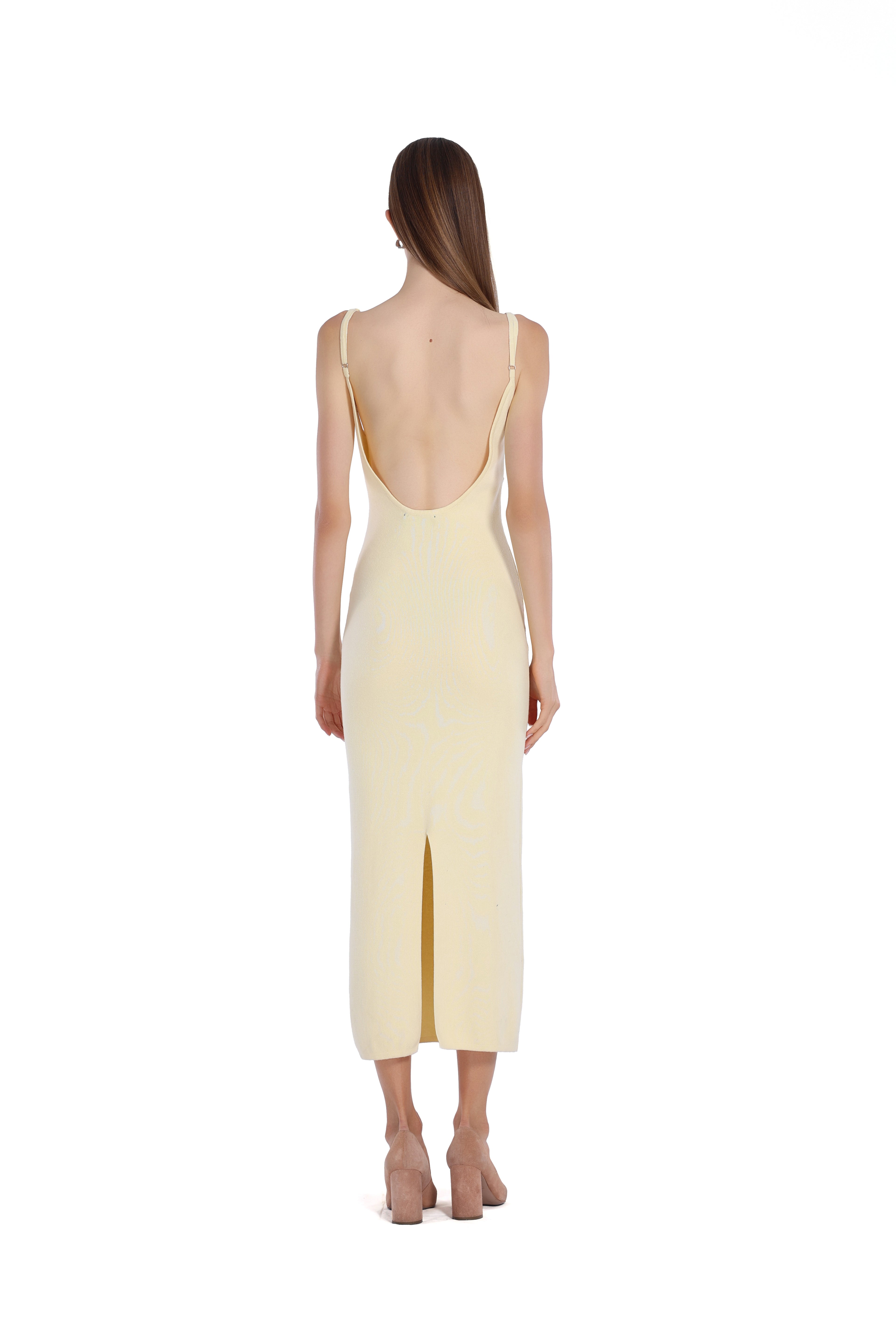 Spaghetti Strap Sleeveless Cut-out Low-back Bodycon Knitted Midi Dress