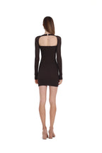 Square-Neck Long Sleeve Cut-out Low-back Bodycon Dress
