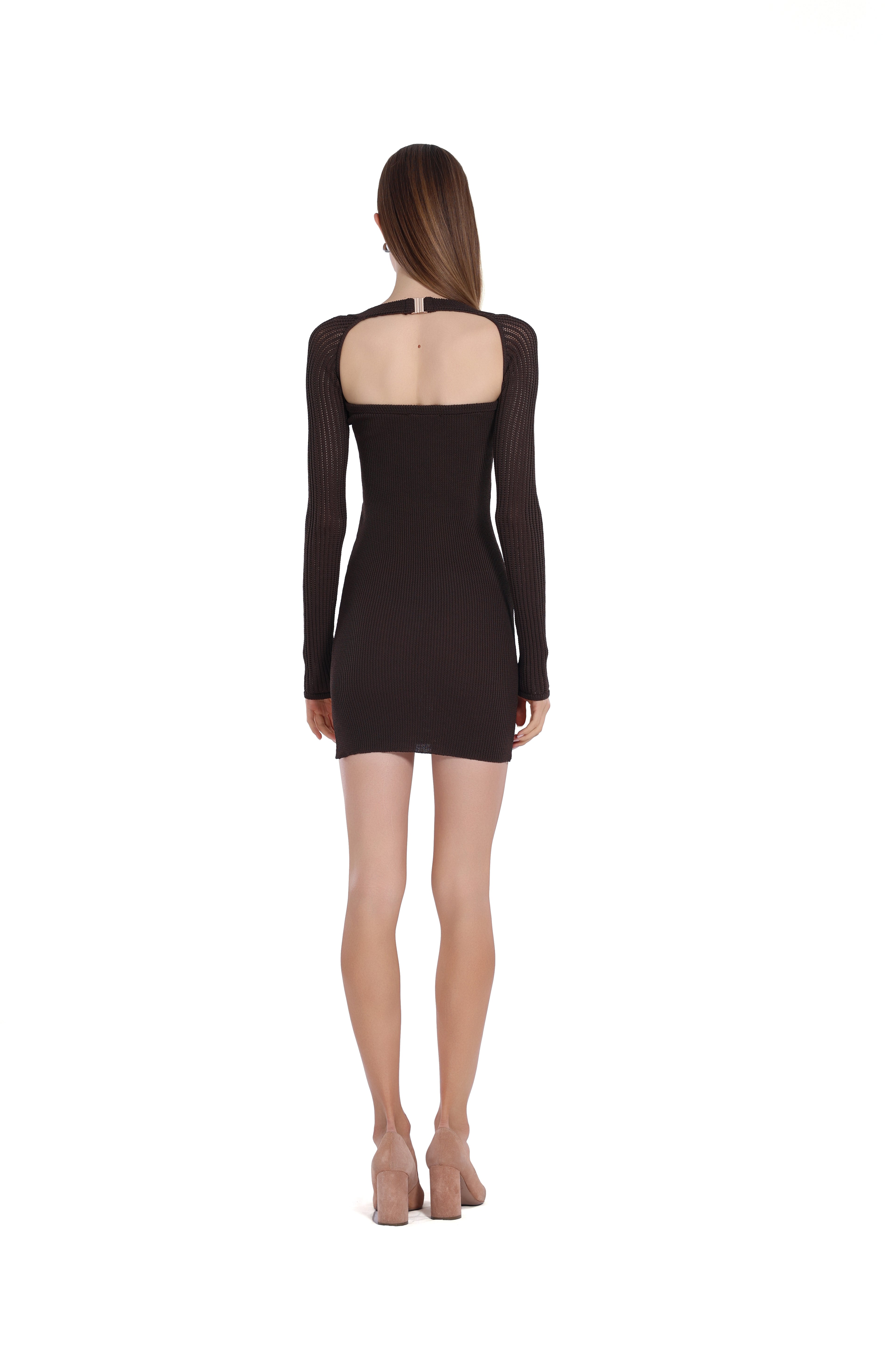 Square-Neck Long Sleeve Cut-out Low-back Bodycon Dress