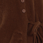 Asymmetric Hem Long Sleeve Tie-waist Button Placket Knitted Top