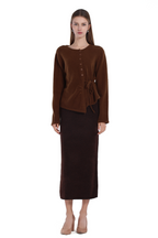 Asymmetric Hem Long Sleeve Tie-waist Button Placket Knitted Top