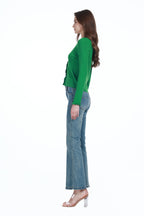 Ruffle Trim V-neck Long Sleeve Covered Buttons Knitted Cardigan