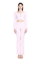 V-neck Long Sleeve Short Cardigan & Matching Trousers Soft Fuzzy Knitted Set