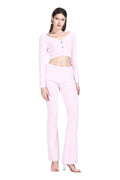 V-neck Long Sleeve Short Cardigan & Matching Trousers Soft Fuzzy Knitted Set