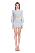 V-neck Long Sleeves Cropped Cardigan & Bodycon Mini Skirt Knitted Set