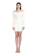 Off-shoulder Long Sleeve Mink Patchwork Fuzzy Solid Knitted Mini Dress