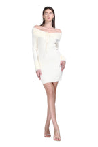 Off-shoulder Long Sleeve Mink Patchwork Fuzzy Solid Knitted Mini Dress