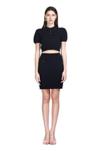 Polo Collar Puffed Short Sleeves Solid Cropped Fit Knitted Top