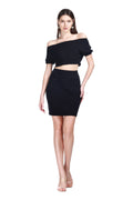 Off-the-shoulder Short Sleeves Cropped Top & Bodycon Mini Skirt Knitted Set