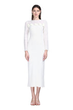 Crew-neck Long Sleeve 3D Floral Lettuce Edge Solid Knitted Midi Dress